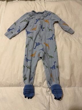 Baby Blue Dino Print Footed One-Piece Pajamas